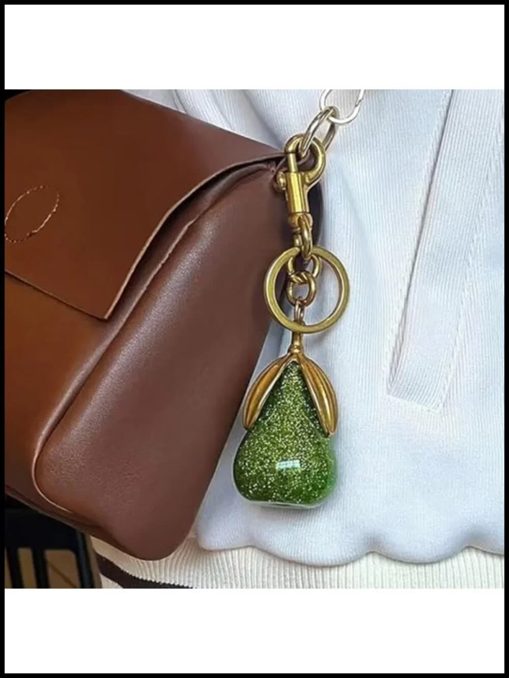 Glossy Resin Cherry Purse Charm Keychain Gold Hardware Bag Accessory